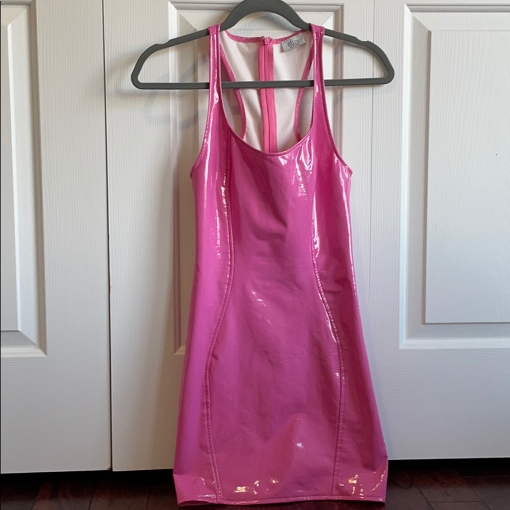Oh Polly Pink Latex Mini Dress